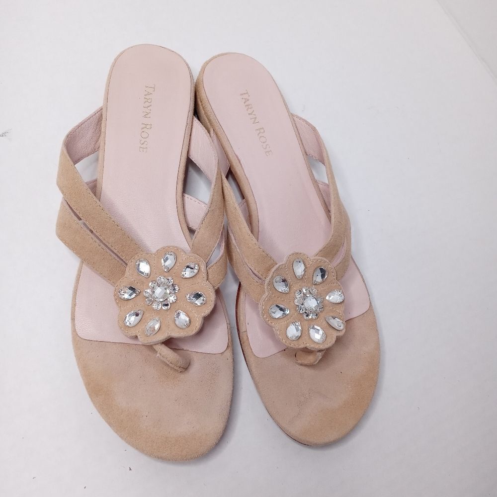 Taryn Rose Imogene Suede Beige Thong Sandal